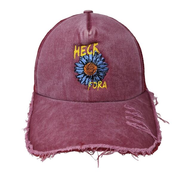 Heck Fora Snapback Trucker Hat Red One Size Adjustable Distressed Mesh Back - Picture 1 of 8